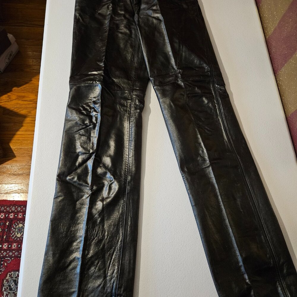 Leather Black Mens Pant 32" x 36 1/2" Unfinished Bottoms